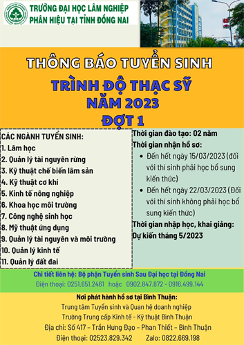 Thông báo chiêu sinh các lớp thạc sỹ năm 2023